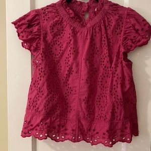 Bright pink eyelet top